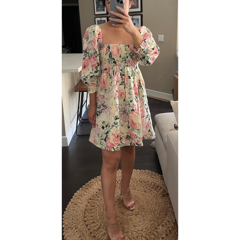 NWT Faithfull The Brand Venissa Floral Smocked Linen Alina Mini Dress Sz 4